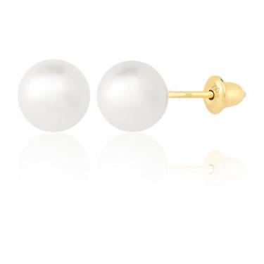 Imagem de Brinco De Ouro 18k 750 Pérola 6mm Feminino Antialérgico Par - Gift Pla