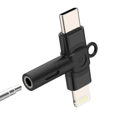 Imagem de Dongle Lightning de 3,5 mm para USB C (2 em 1) para iPhone 16 15 14 13 Pro Max AUX Cabo de áudio adaptador de fone de ouvido para Apple microfone de carro fêmea compatível com conector Samsung