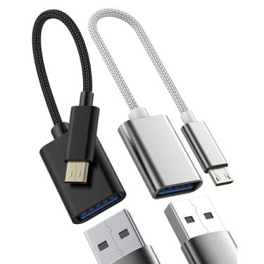 Imagem de Cabo adaptador micro USB para USB (pacote com 2) conector fêmea OTG extensor macho mini soquete computador dados microUSB adaptador de telefone Android externo conversor cabo extensão teclado