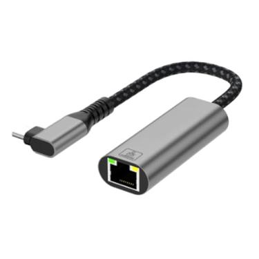 Imagem de QIEIEI Adaptador USB C para Ethernet 90 graus angular tipo C para RJ45 Gigabit Ethernet adaptador dongle conversor para PC