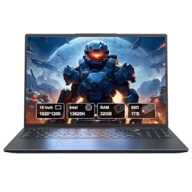 Imagem de Laptop para jogos FHD de 16 polegadas com Intel i7-13620H (10/16, até 4,9 GHz), 32 GB de RAM, SSD NVMe de 1 TB, laptops Windows 11 Pro, teclado retroiluminado, câmera de privacidade, USB-C, leitor de