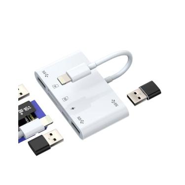Imagem de Leitor de cartão Lightning para SD para iPhone 14 para adaptador Apple (6 em 1) USB cartão de memória para câmera digital iPad cabo de carregamento OTG acessório, transferência, flash drive