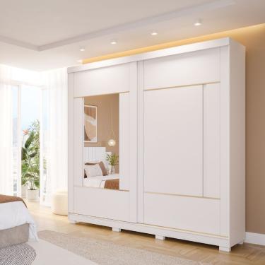 Imagem de Guarda Roupa Casal com Espelho 2 Portas de Correr e Pés Em MDF Olivia Panan - Branco