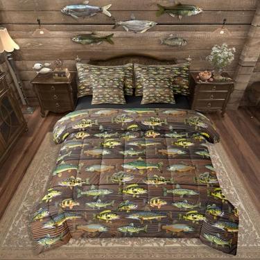 Imagem de Erosebridal Jogo de cama de caça e pesca (7 peças, tamanho solteiro) – Conjunto de edredom infantil com lençol para meninos e meninas, masculino, cama rústica de madeira marrom em um saco, vintage