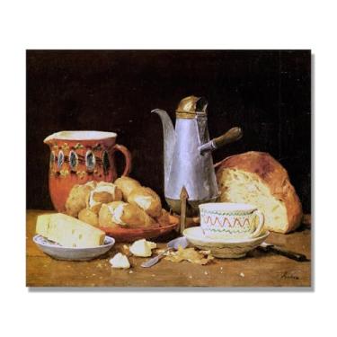 Imagem de Pinturas a óleo famosas, (Pão de café e batatas) de Albrecht Anker, reprodução impressa em tela, arte de cenário para decoração de sala de estar. Tela somente 70 x 84 cm - 27,5 x 33,1 pol