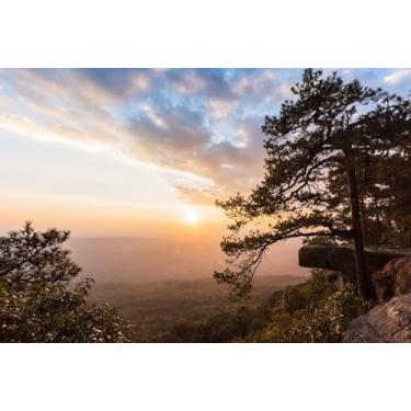 Imagem de Quadro Decorativo com Estampa Beautifulsunset Lomsak Cliff Phu Kradung 30 x 30 Papel 3 unidades