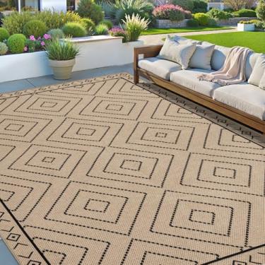 Imagem de Tangsoo Tapete de juta fácil lavável, 15 x 23 cm, geométrico, neutro, antiderrapante, para ambientes internos e externos, para pátio