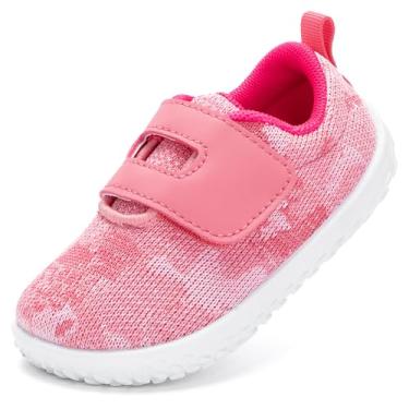Imagem de nerteo Tênis infantil de bico largo para meninas, sapatos descalços respiráveis e leves, Tie Dye/rosa, 10 Wide Toddler