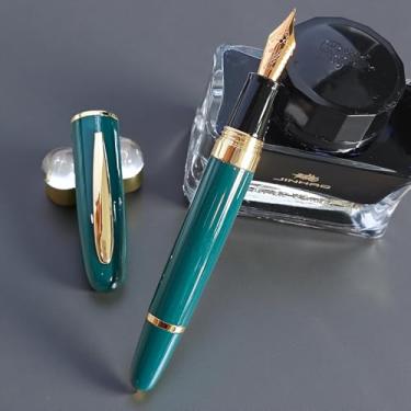 Imagem de zhongyuansu Caneta-tinteiro de metal de luxo – barril pesado com acabamento dourado, ponta lisa e sistema de tinta recarregável – Caneta executiva para negócios, escritório e presente (azul verde)