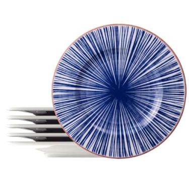 Imagem de Jogo 6 Pratos Rasos Porcelana Azul 28cm Tramontina Abstratta Mesa Posta Restaurante