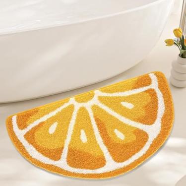 Imagem de Playtime aconchegante limão frutas fofas formato meio redondo quarto banheiro porta cozinha tapete de absorção de água tapete antiderrapante para quarto de criança (laranja, 45 * 80 cm)