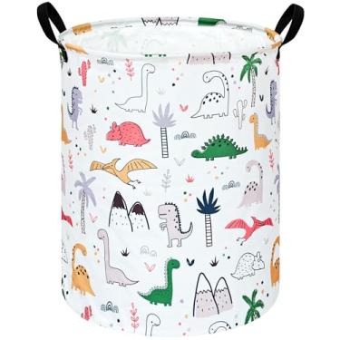 Imagem de ACMUUNI Prateleira com estampa de dinossauro, cesta de armazenamento para berçário, cesto de roupa suja com alças, caixa de armazenamento de brinquedos para bebês e cestos de presente para meninos e