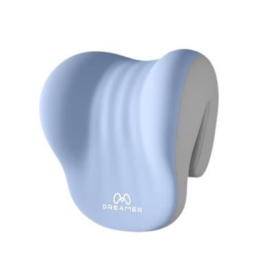 Imagem de KiBcsLic Cadeira de escritório com suporte de pescoço com memória, travesseiro para apoio de cabeça, suporte para pescoço, sofá de viagem, avião, Cinza Azulado