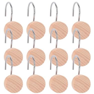 Imagem de Gosknor 12 Ganchos Cortina Duche, Anéis Decorativos Redondos Madeira Cortina Casa Banho Metal Ganchos Decorativos Fáceis de Usar para Duche para Cozinha Casa de Banho Quarto Bijuteria