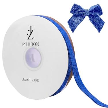 Imagem de JaoZuyard Fita de glitter azul 1,27 cm x 10 jarda fita metálica com glitter para artesanato de árvore de Natal, fitas de embrulho de presente de aniversário, decoração de presente faça você mesmo