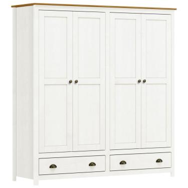 Imagem de Guarda Roupa Casal 4 Portas 2 Gavetas Madeira Maciça Mazzaro F06 Branco Freijó - Lyam Decor