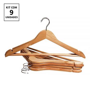 Imagem de Kit 9X Cabides De Madeira Verniz Marfim Adulto Roupa
