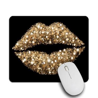 Imagem de Nicokee Mouse pad para jogos Glam of Kiss Gold Shimmer Sequin Makeup Bling Champagne Tapete de mouse de borracha antiderrapante para computadores, laptop, escritório, casa retangular personalizado Mousepad 24 cm x 20 cm