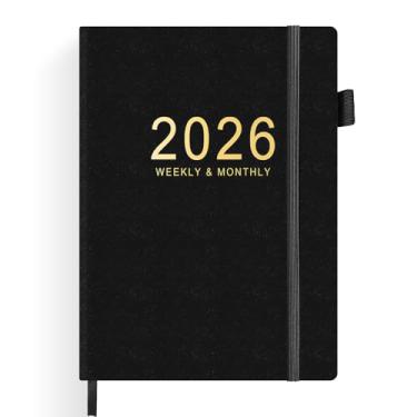 Imagem de TIIKKASI Agenda 2026 semanal mensal (janeiro a dezembro), 15 cm x 21 cm - para férias de inverno, notas de plano de agenda acadêmica de 12 meses, capa dura de papelão com glitter, preta