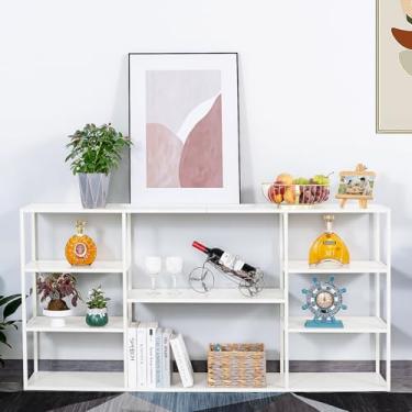 Imagem de Leinade Mesa de console de metal de 118 cm com 8 prateleiras de armazenamento, mesa de entrada extralonga, mesa de sofá estreita, mesa de corredor para entradas no corredor, hall de entrada, sala de