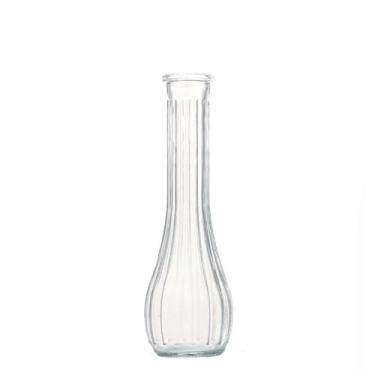 Imagem de Vaso de vidro com haste única de pescoço estreito de 20 cm – Garrafa decorativa listrada vertical feita à mão para flores, festa de casamento, centro de mesa, decoração de escritório