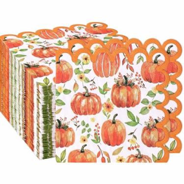 Imagem de FALIZIFU Guardanapos recortados de abóbora com 3 camadas, 50 guardanapos descartáveis de outono, guardanapos de papel para jantar, casamento, festa de Ação de Graças, guardanapos de bebidas
