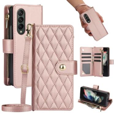 Imagem de Asuwish Capa de telefone para Samsung Galaxy Z Fold 3 5G 2021 com carteira com zíper, compartimento para cartão, suporte, alça de pulso, acessórios para celular ZFold3 Z3 Fold3 ZFold 3Z ZFold35G