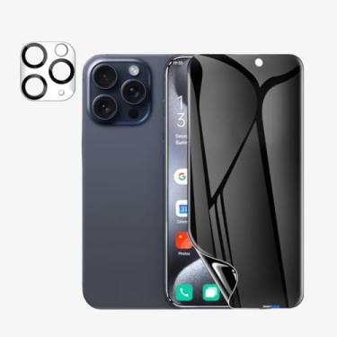 Imagem de Película De Cerâmica Fosca Privacidade Anti Spy Tela Toda Para iPhone + Película Lente de Câmera (iPhone 15 Pro)