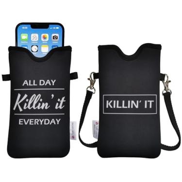 Imagem de Tainada Bolsa de neoprene masculina e feminina com alça transversal/cordão de pescoço para iPhone 16/15/14 Pro Max, 16/15/14 Plus, Samsung S25, A55, Google Pixel 9 (Killin' It)