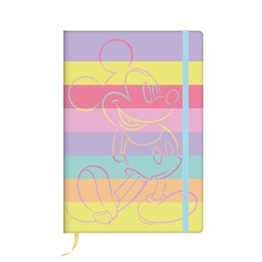 Imagem de Caderneta sem pauta Mickey capa estampada listras pastel com elástico azul e marcador