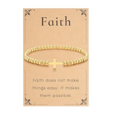 Imagem de morniface Pulseira feminina com contas banhadas a ouro 14 K, pulseira elástica com pingentes de ouro, delicada pulseira elástica feita à mão, joias de ouro modernas, presente, Medium, Aço inoxidável