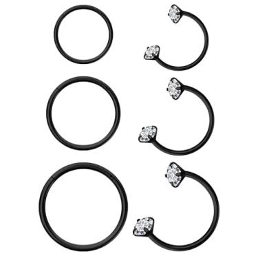 Imagem de Hoeudjo Anel de nariz em ferradura 18 g de aço cirúrgico com dobradiças para mulheres brinco de meia argola sapato de cavalo Daith Clicker Tragus brinco argola hélice piercing joia diâmetro interno 8