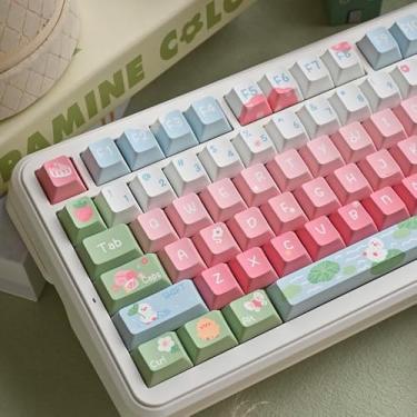Imagem de ILYCHEEGAMI PBT Keycap Cherry Spring Outing Patinho Rosa Verde Personalidade Tema PBT Sublimação de Cinco Lados (Patinho de Passeio de Primavera)