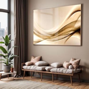Imagem de Quadro com Moldura e Acrilico Cristal Vidro Sala Quarto Abstrato Dourado Decorativo Horizontal Grande Hall