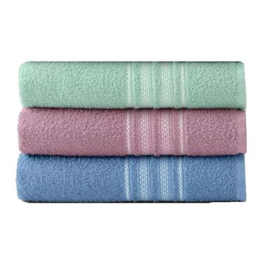 Imagem de 3 Toalhas de Banho Teka-Escala 100% Algodão 280 g/m² (Verde/Vinho/Azul)