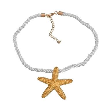 Imagem de Colar Mar Corda Náutica Estrela Grande Dourado Prata Pescoço-Presente Feminino Estrela do Mar Sereia Ariel Maxi Dias de Sol-Choker Gargantilha Praia Africano Elegância Texturizado Verão (Dourado)