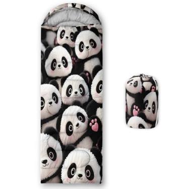 Imagem de lneffble Saco de dormir com urso panda para meninas, adequado para crianças, meninos e meninas, portátil, impermeável, compacto e leve, ótimo para acampamento ao ar livre, mochila e caminhada
