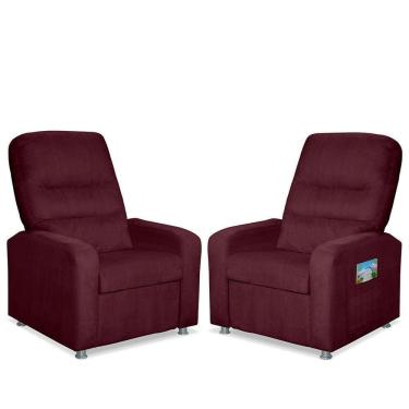 Imagem de Kit 02 Poltrona Do Papai Reclinável Confortável Suede Bordô