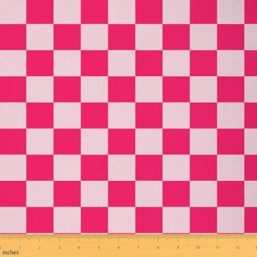 Imagem de Tecido quadriculado adolescente feminino boho moderno bonito estético feminino tecido estofado para cadeiras sofá sofá meninos geométrico rosa branco xadrez para projetos de casa DIY, poliéster de