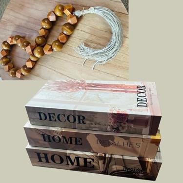 Imagem de Kit Colar de Mesa Decorativo Artesanal Madeira E 3 Caixas Empilhaveis Porta Objeto Decoração