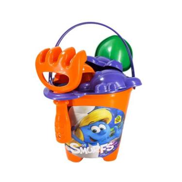Imagem de Baldinho De Praia Para Brincar Na Areia Dos Smurfs 7 Peças Verde - Bri