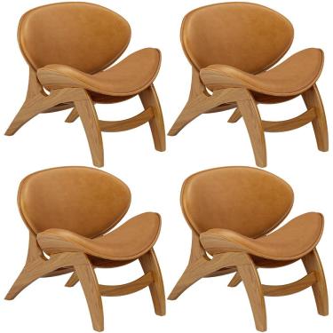 Imagem de Kit 4 Poltronas Decorativa Orgânica Sala Living Kadosh L02 Couríssimo Canela - Lyam Decor