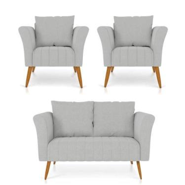 Imagem de Kit 01 Namoradeira 02 Lugares E 02 Poltronas Marilia Linho Cinza Claro