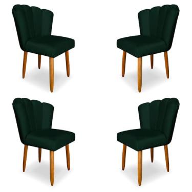 Imagem de Kit 4 Cadeiras de Jantar Pétala Estofada Pés Palito Veludo Verde - Montanaris Decor