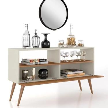 Imagem de Rack Bancada Tv 43 Pol. Sala Com Pes Retro 1 Gaveteiro 68 * 30 * 97cm(Off/Nature)