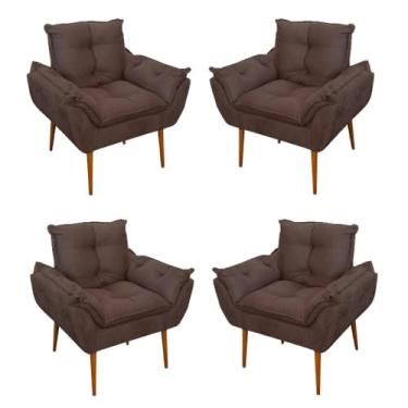 Imagem de Kit 04 Cadeiras Poltronas de Luxo Opala Sala, Quarto Cor:marrom