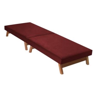 Imagem de Cama Dobrável Portátil Estofada Maleta Solteiro Confortável Macia Pés Madeira(Cama,Vermelho)