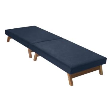 Imagem de Cama Dobrável Portátil Estofada Maleta Solteiro Confortável Macia Pés Madeira(Cama,Azul)
