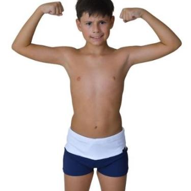 Imagem de Sunga Infantil Boxer Azul Marinhe e Branco-Masculino