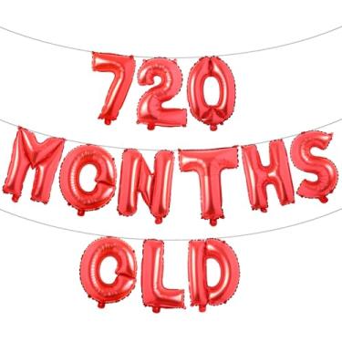 Imagem de Banner de balão multicolorido com glitter de 720 meses - Decorações engraçadas de aniversário de 60 anos e festas de aniversário (vermelho 720 meses)